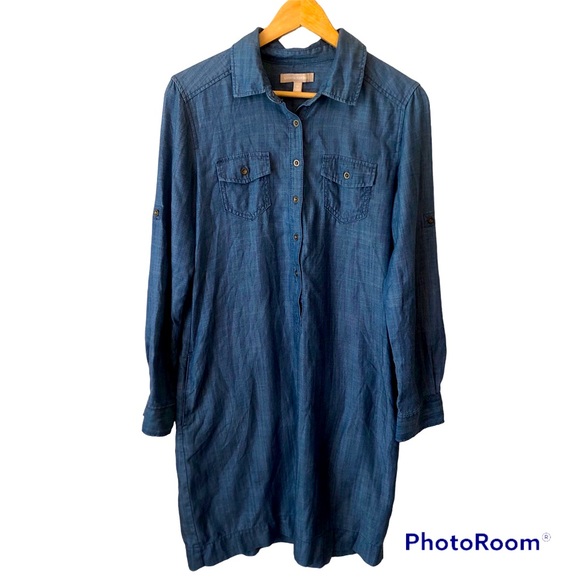 Banana Republic Dresses & Skirts - Banana Republic Chambray Shirt Midi Lightweight Jean Dress With Pockets Size 10